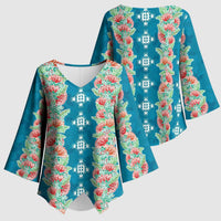 Hawaii Ohia Lehua Kimono Sleeve Blouse Tropical Vibes Teal