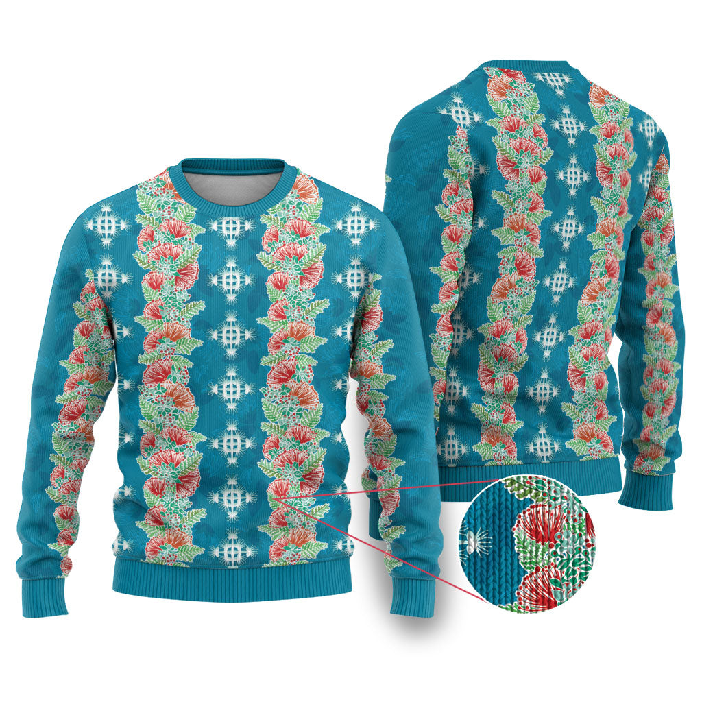 Hawaii Ohia Lehua Ugly Christmas Sweater Tropical Vibes Teal