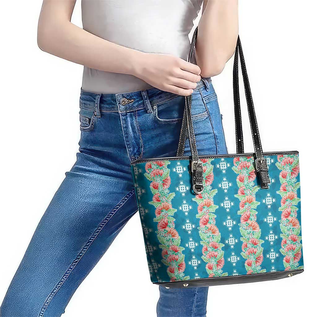Hawaii Ohia Lehua Leather Tote Bag Tropical Vibes Teal