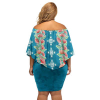 Hawaii Ohia Lehua Off Shoulder Short Dress Tropical Vibes Teal
