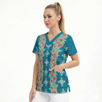 Hawaii Ohia Lehua Scrub Top Tropical Vibes Teal