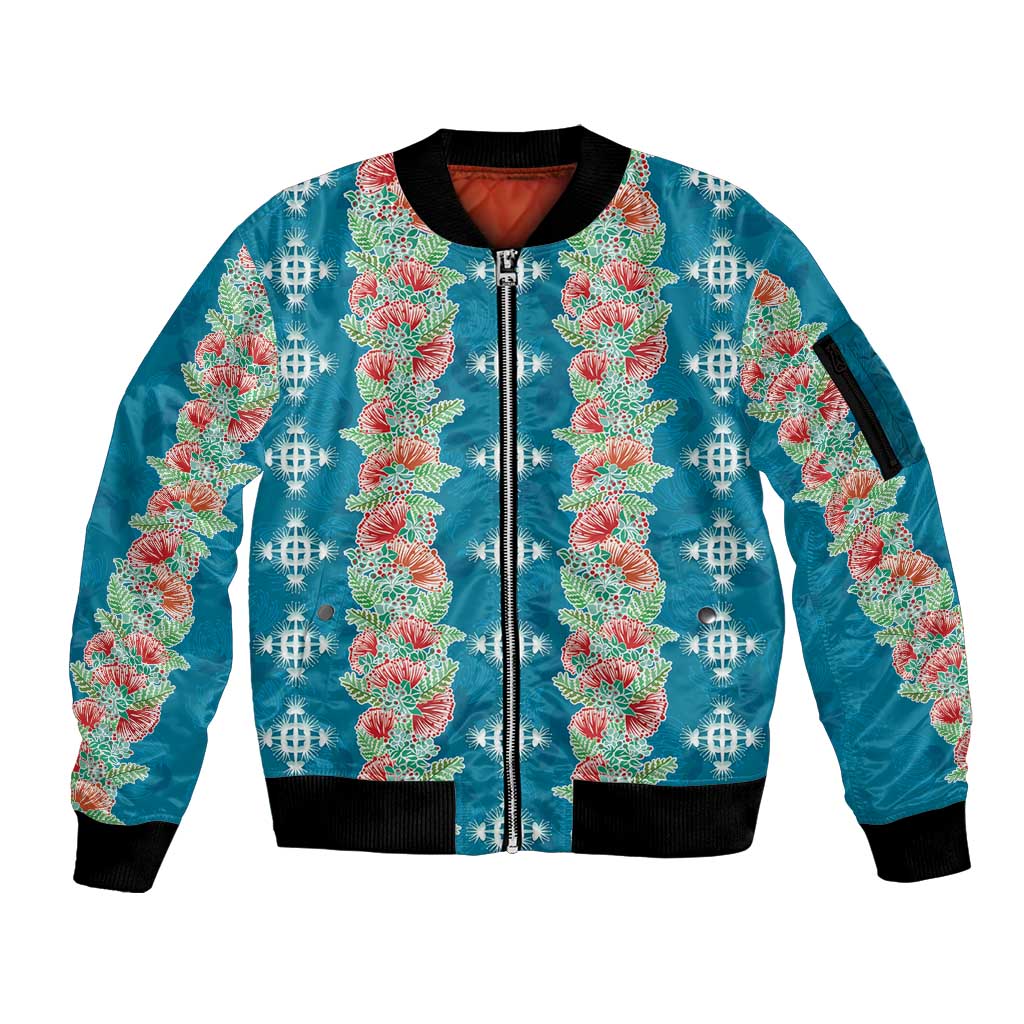 Hawaii Ohia Lehua Sleeve Zip Bomber Jacket Tropical Vibes Teal LT05 Unisex Teal - Polynesian Pride