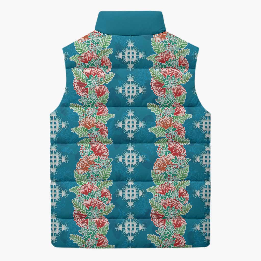 Hawaii Ohia Lehua Sleeveless Puffer Jacket Tropical Vibes Teal