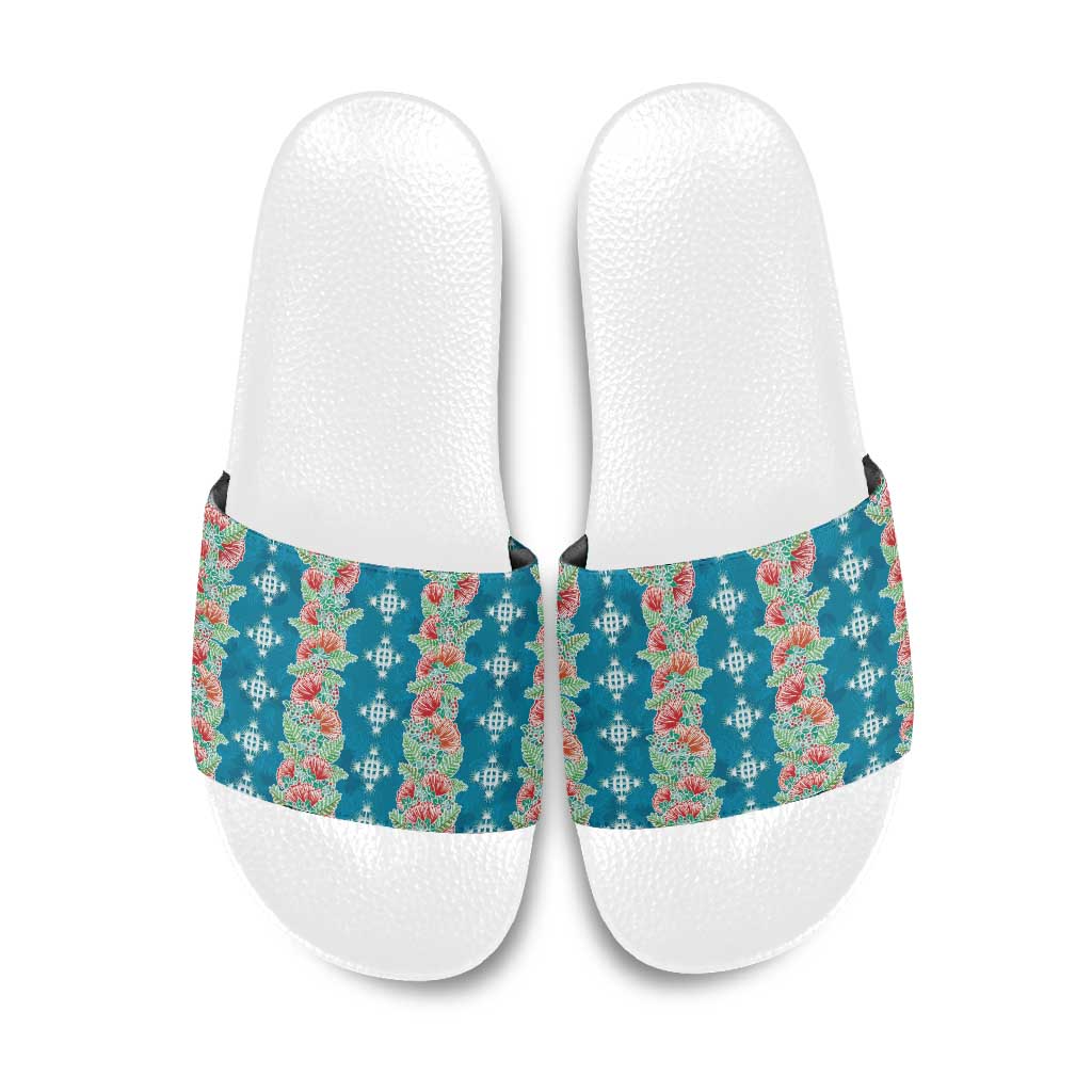 Hawaii Ohia Lehua Slide Sandals Tropical Vibes Teal
