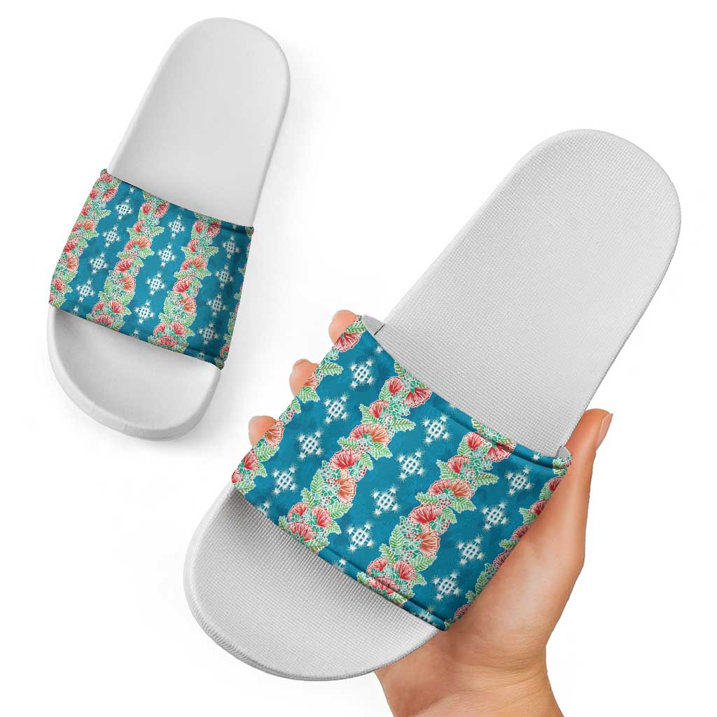 Hawaii Ohia Lehua Slide Sandals Tropical Vibes Teal