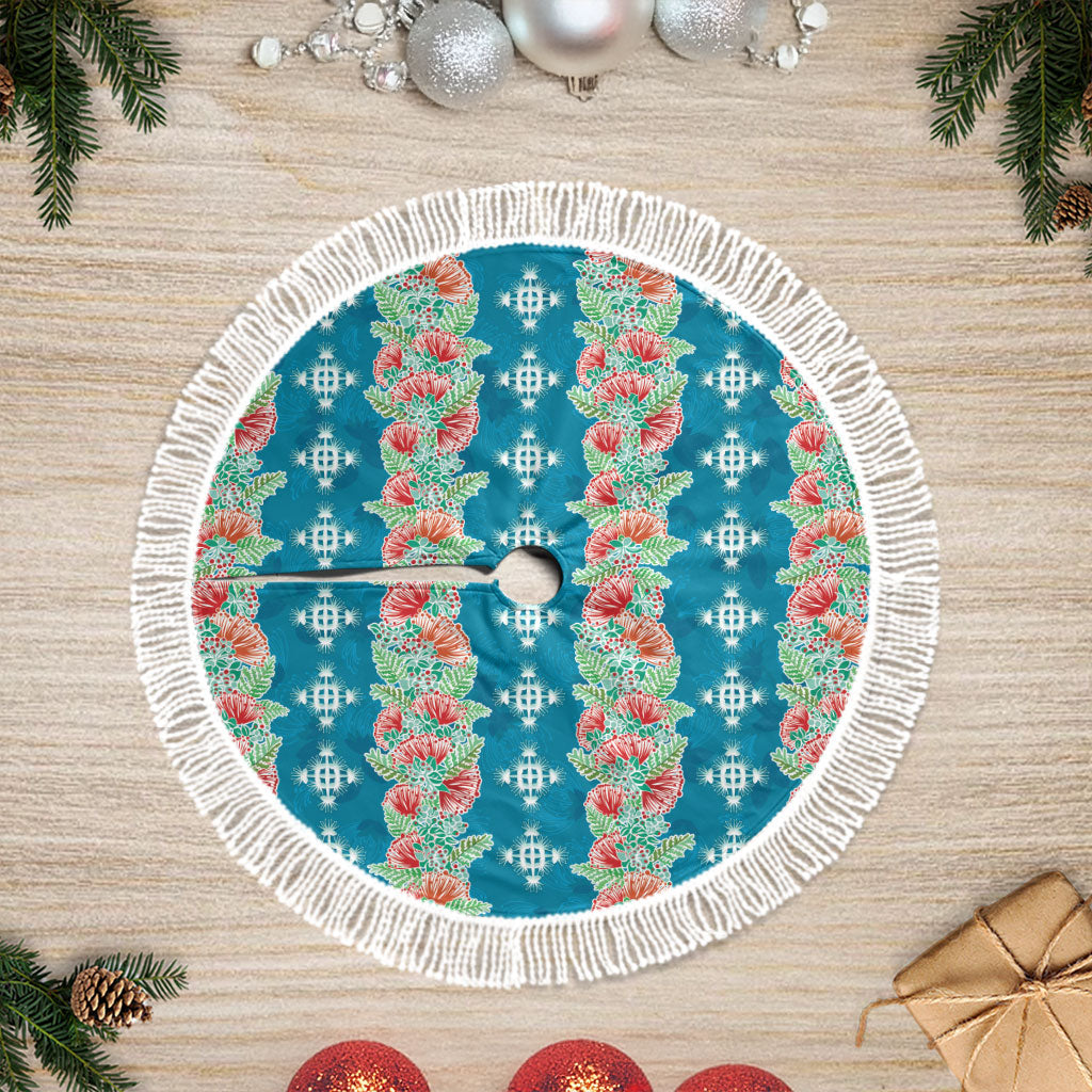 Hawaii Ohia Lehua Tree Skirt Tropical Vibes Teal LT05 Fringed Teal - Polynesian Pride