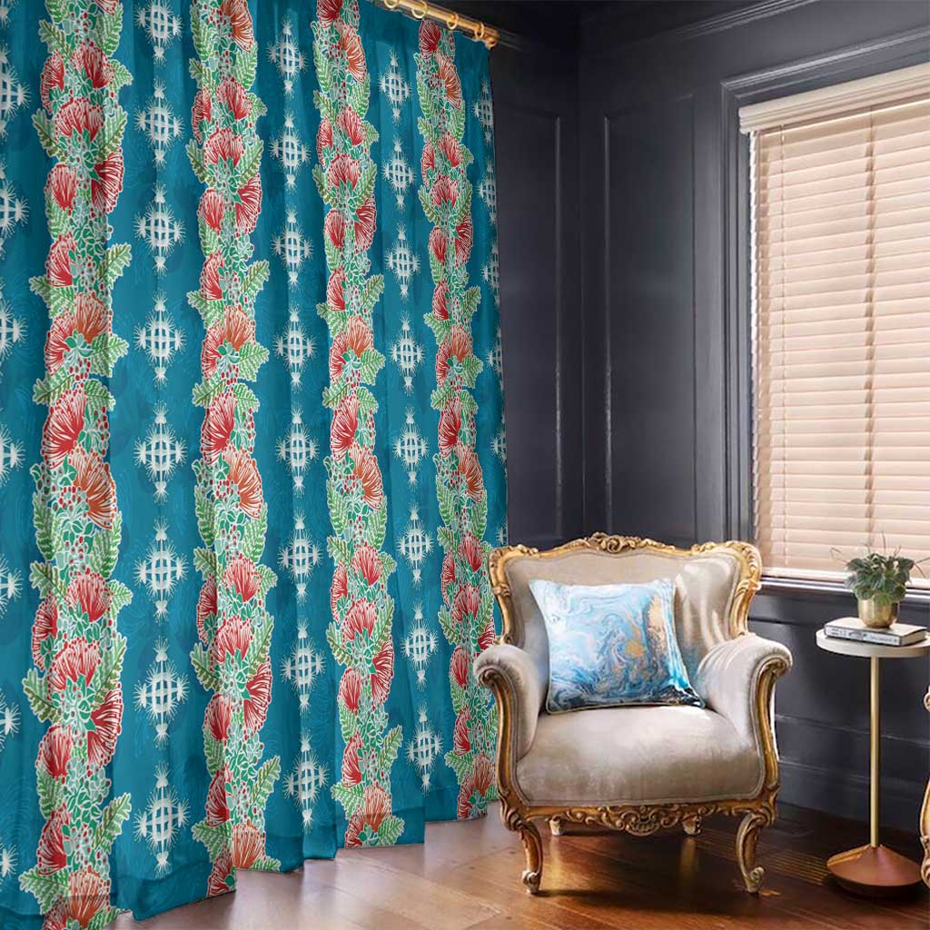 Hawaii Ohia Lehua Window Curtain Tropical Vibes Teal