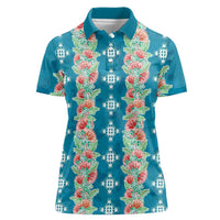 Hawaii Ohia Lehua Women Polo Shirt Tropical Vibes Teal
