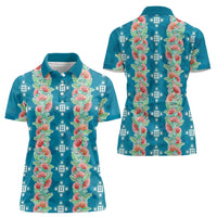Hawaii Ohia Lehua Women Polo Shirt Tropical Vibes Teal