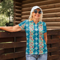 Hawaii Ohia Lehua Women Polo Shirt Tropical Vibes Teal