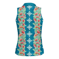 Hawaii Ohia Lehua Women Sleeveless Polo Shirt Tropical Vibes Teal