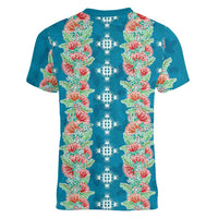 Hawaii Ohia Lehua Women V-Neck T-Shirt Tropical Vibes Teal