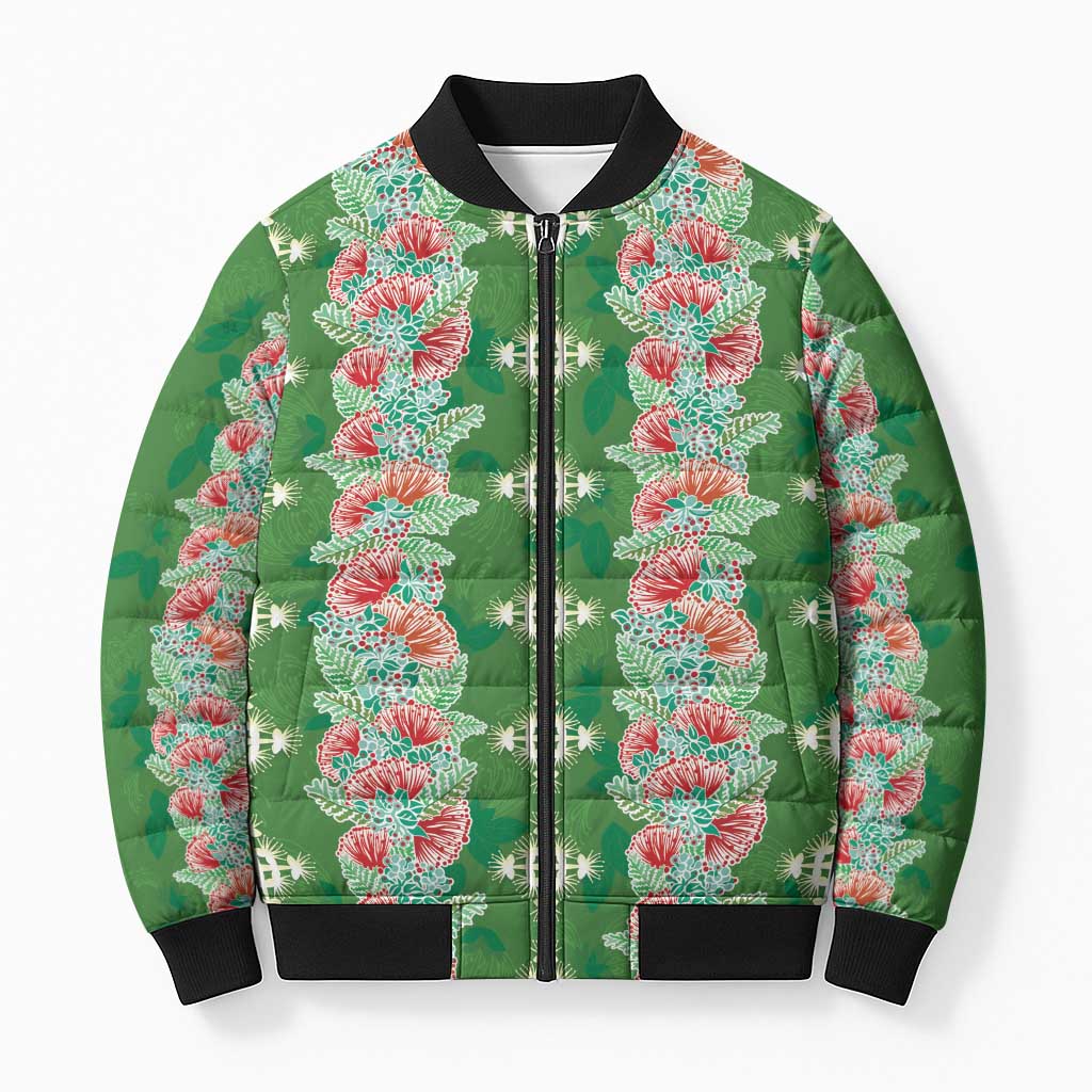 Hawaii Ohia Lehua Bomber Puffer Jacket Tropical Vibes Green