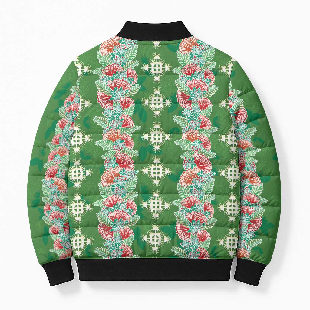 Hawaii Ohia Lehua Bomber Puffer Jacket Tropical Vibes Green