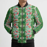 Hawaii Ohia Lehua Bomber Puffer Jacket Tropical Vibes Green