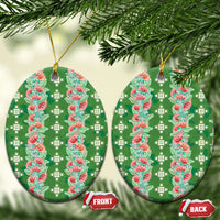 Hawaii Ohia Lehua Ceramic Ornament Tropical Vibes Green LT05 Oval Green - Polynesian Pride