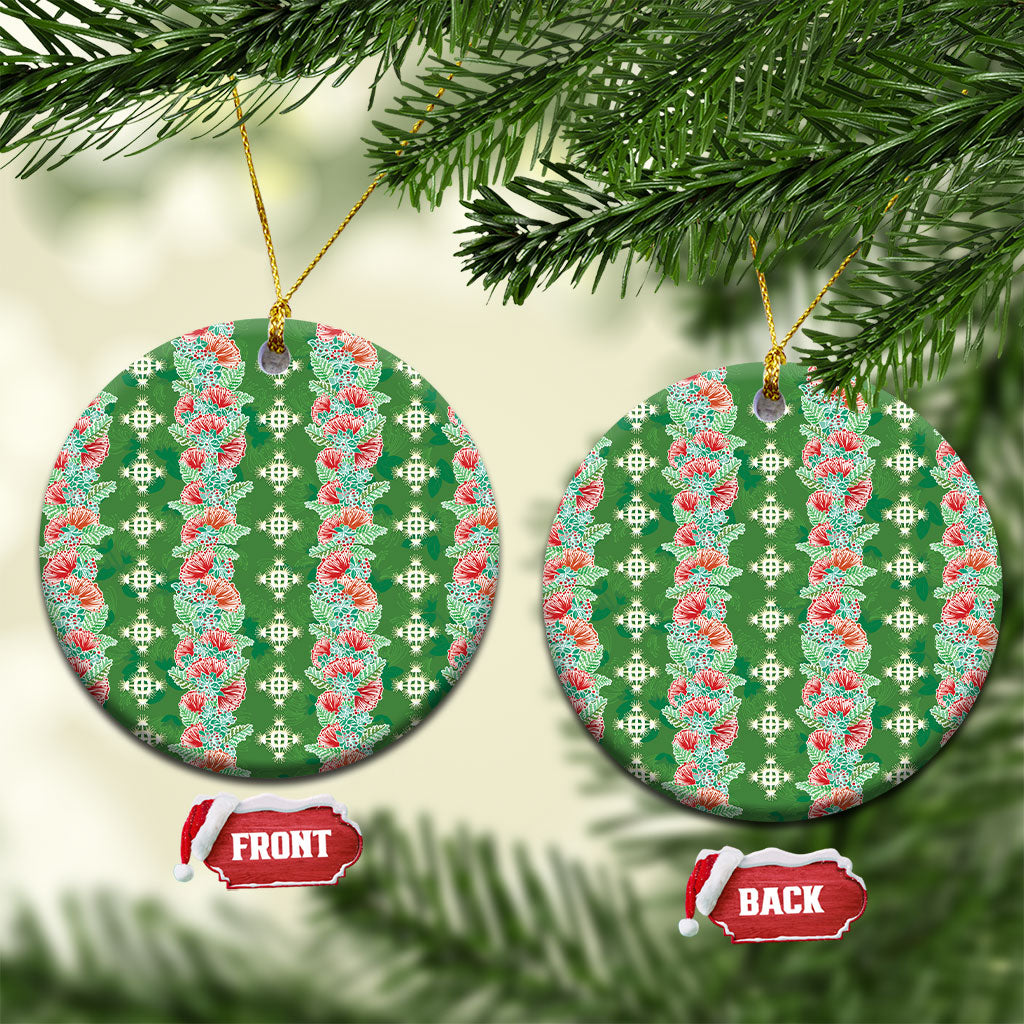 Hawaii Ohia Lehua Ceramic Ornament Tropical Vibes Green LT05 Circle Green - Polynesian Pride