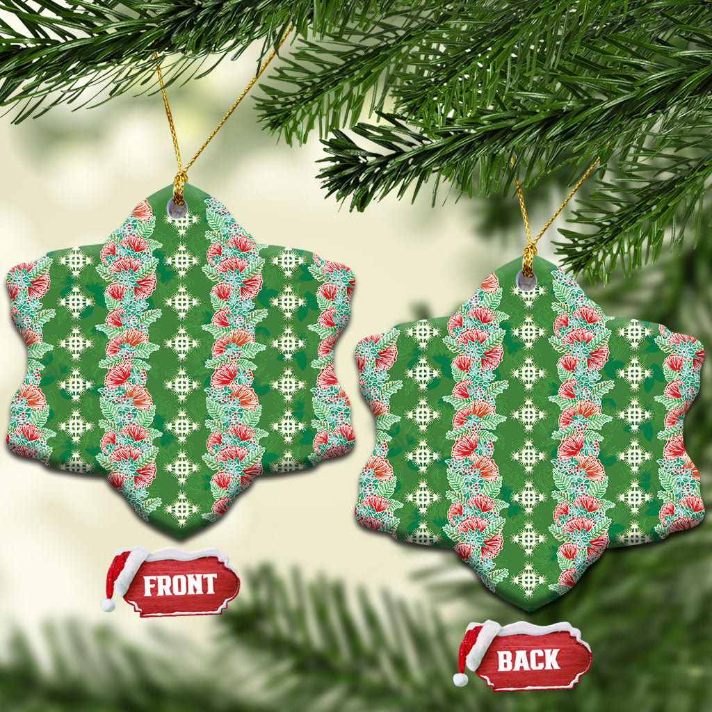 Hawaii Ohia Lehua Ceramic Ornament Tropical Vibes Green LT05 Snow Flake Green - Polynesian Pride