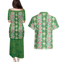Hawaii Ohia Lehua Couples Matching Puletasi and Hawaiian Shirt Tropical Vibes Green