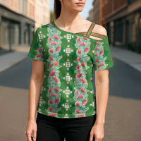 Hawaii Ohia Lehua Cross Shoulder Shirt Tropical Vibes Green