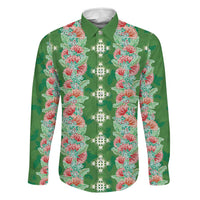 Hawaii Ohia Lehua Family Matching Mermaid Dress and Hawaiian Shirt Tropical Vibes Green LT05 Dad's Shirt - Long Sleeve Green - Polynesian Pride