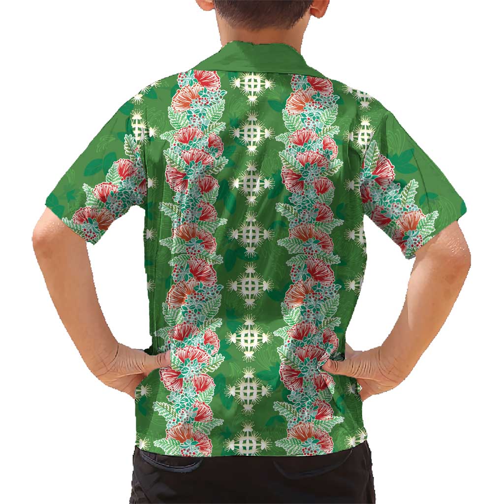 Hawaii Ohia Lehua Family Matching Off The Shoulder Long Sleeve Dress and Hawaiian Shirt Tropical Vibes Green LT05 - Polynesian Pride