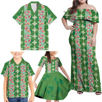 Hawaii Ohia Lehua Family Matching Off Shoulder Maxi Dress and Hawaiian Shirt Tropical Vibes Green LT05 - Polynesian Pride