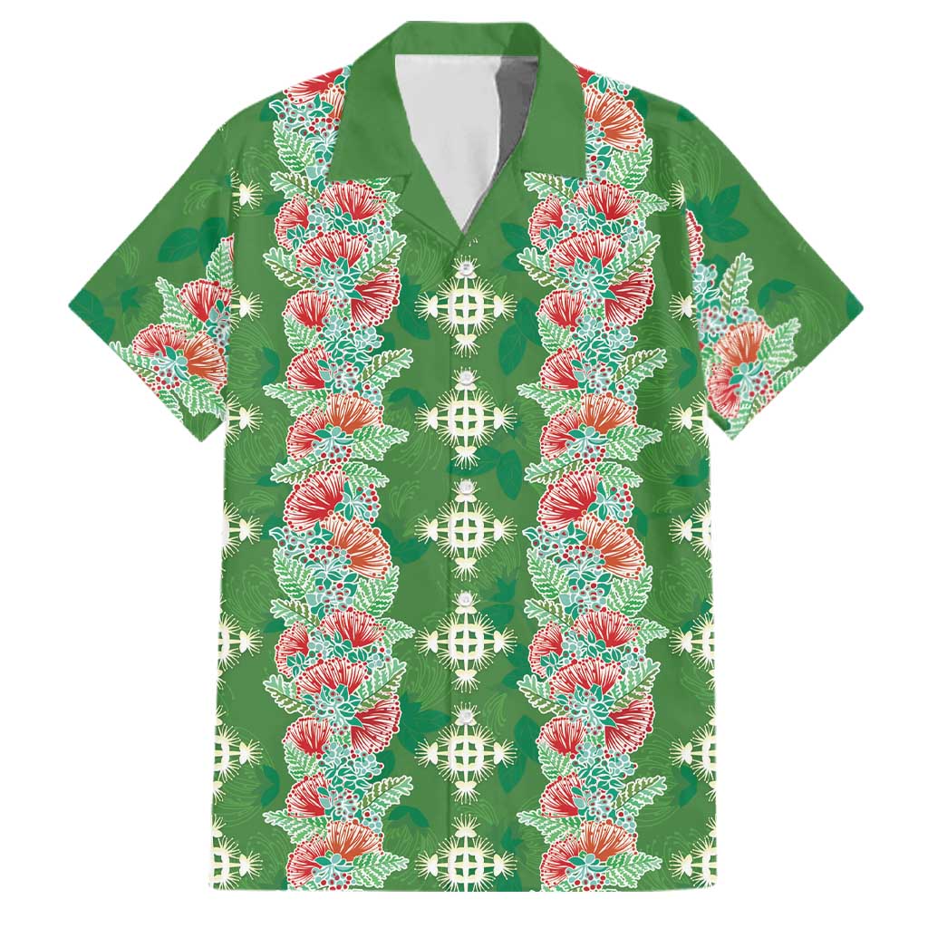 Hawaii Ohia Lehua Family Matching Off Shoulder Short Dress and Hawaiian Shirt Tropical Vibes Green LT05 Dad's Shirt - Short Sleeve Green - Polynesian Pride
