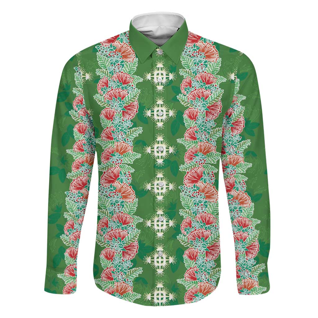 Hawaii Ohia Lehua Family Matching Off Shoulder Short Dress and Hawaiian Shirt Tropical Vibes Green LT05 Dad's Shirt - Long Sleeve Green - Polynesian Pride