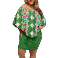 Hawaii Ohia Lehua Family Matching Off Shoulder Short Dress and Hawaiian Shirt Tropical Vibes Green LT05 Mom's Dress Green - Polynesian Pride