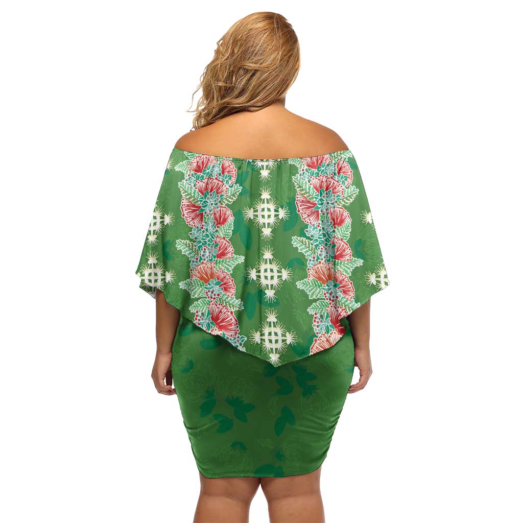 Hawaii Ohia Lehua Family Matching Off Shoulder Short Dress and Hawaiian Shirt Tropical Vibes Green LT05 - Polynesian Pride