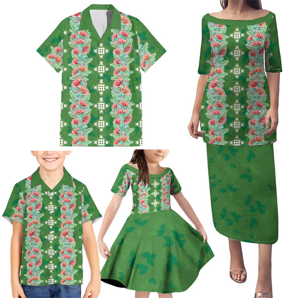 Hawaii Ohia Lehua Family Matching Puletasi and Hawaiian Shirt Tropical Vibes Green LT05 - Polynesian Pride