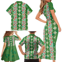 Hawaii Ohia Lehua Family Matching Short Sleeve Bodycon Dress and Hawaiian Shirt Tropical Vibes Green LT05 - Polynesian Pride
