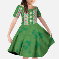 Hawaii Ohia Lehua Family Matching Tank Maxi Dress and Hawaiian Shirt Tropical Vibes Green LT05 Daughter's Dress Green - Polynesian Pride