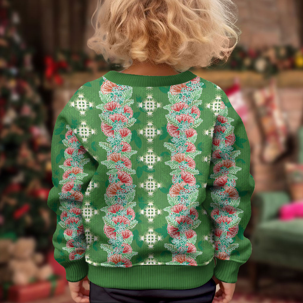 Hawaii Ohia Lehua Kid Ugly Christmas Sweater Tropical Vibes Green LT05 - Polynesian Pride