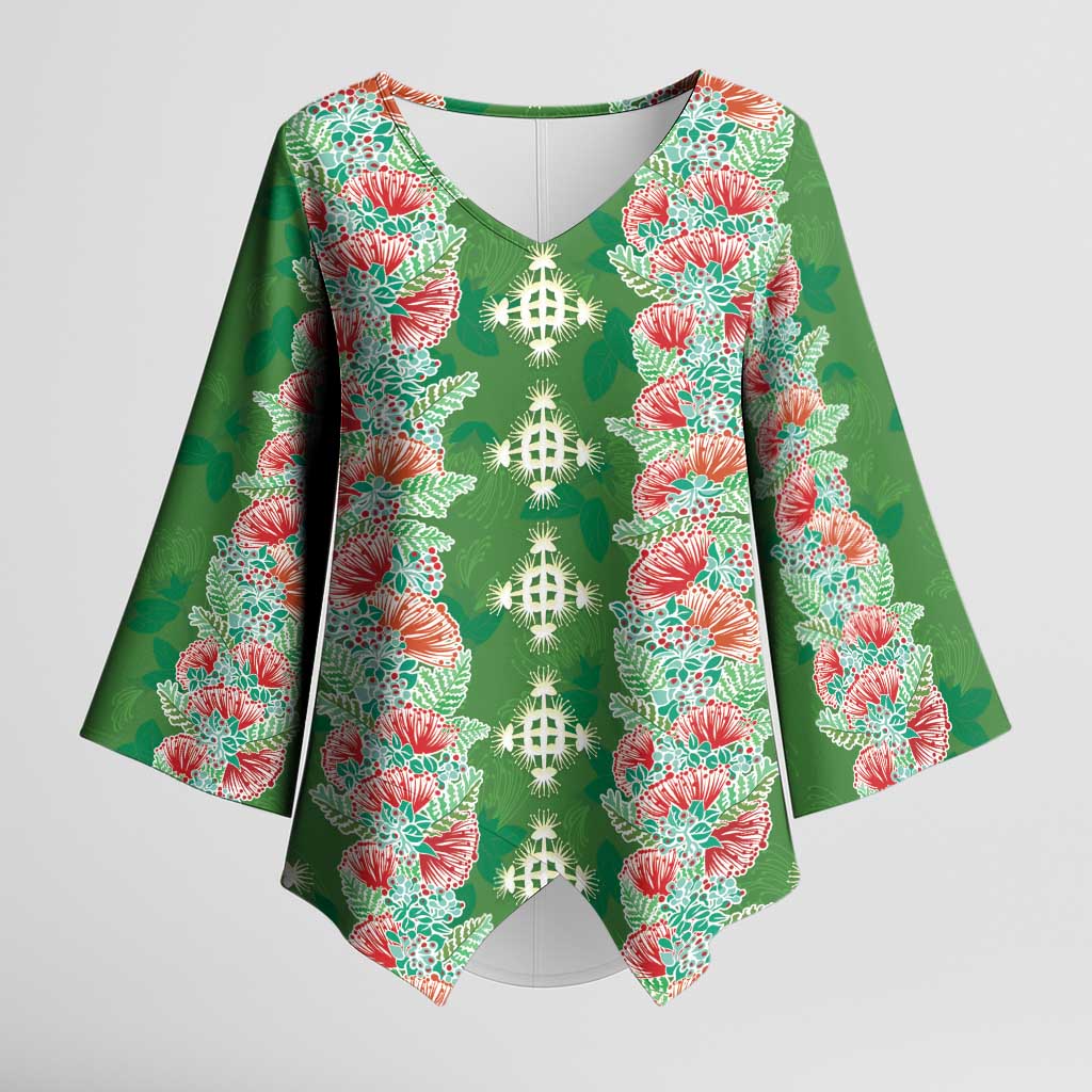 Hawaii Ohia Lehua Kimono Sleeve Blouse Tropical Vibes Green LT05 Female Green - Polynesian Pride