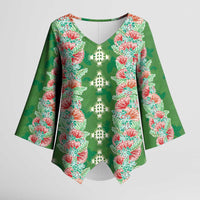 Hawaii Ohia Lehua Kimono Sleeve Blouse Tropical Vibes Green