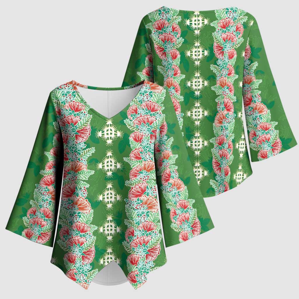 Hawaii Ohia Lehua Kimono Sleeve Blouse Tropical Vibes Green
