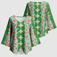 Hawaii Ohia Lehua Kimono Sleeve Blouse Tropical Vibes Green