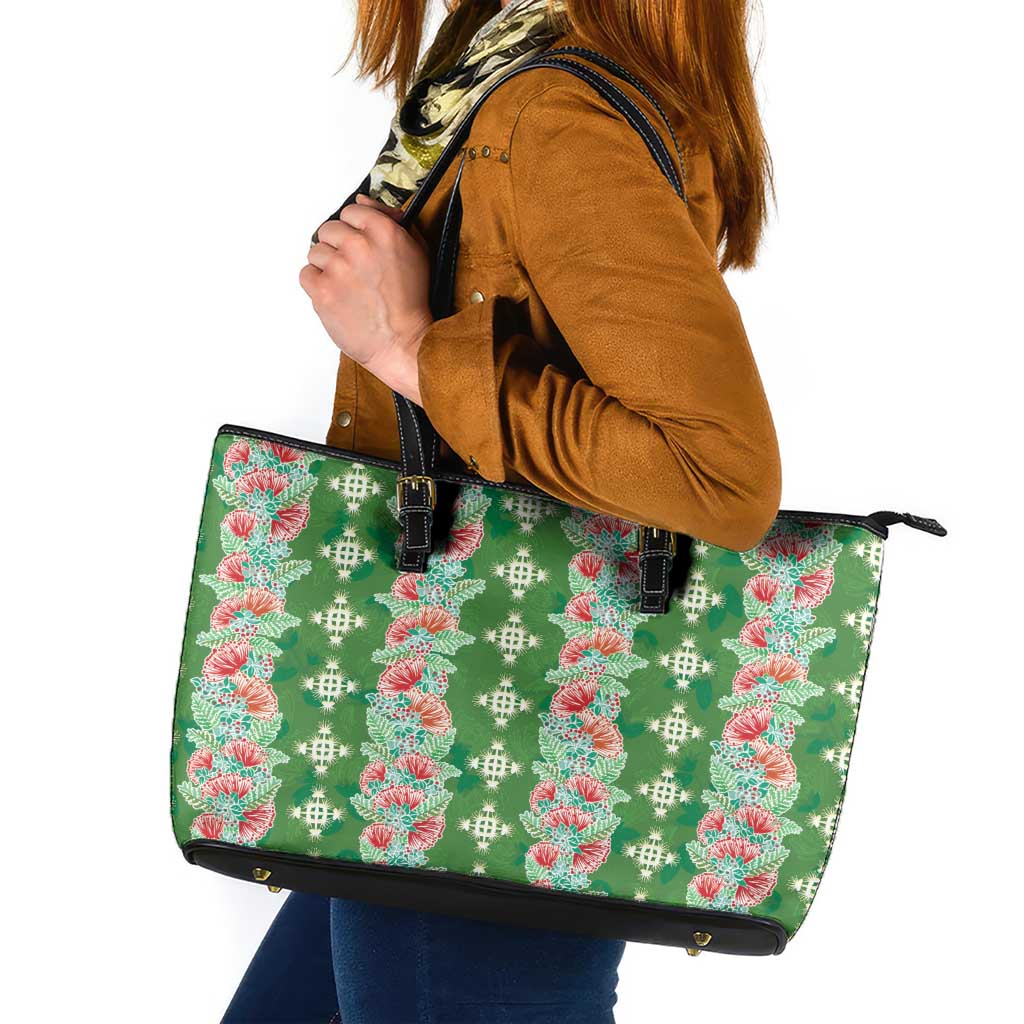 Hawaii Ohia Lehua Leather Tote Bag Tropical Vibes Green