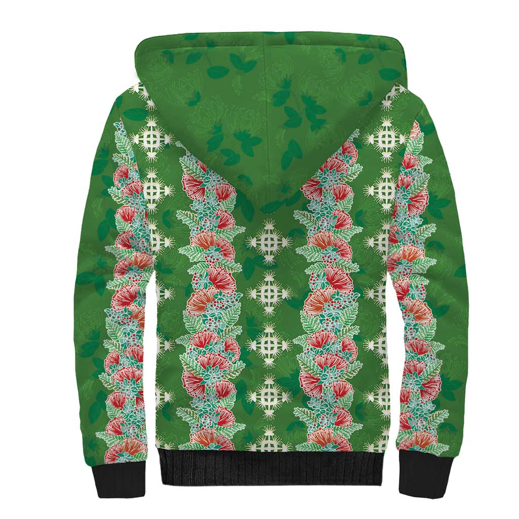 Hawaii Ohia Lehua Sherpa Hoodie Tropical Vibes Green