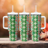 Hawaii Ohia Lehua Tumbler With Handle Tropical Vibes Green