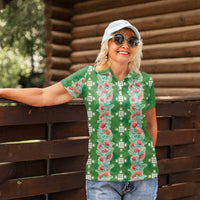 Hawaii Ohia Lehua Women Polo Shirt Tropical Vibes Green