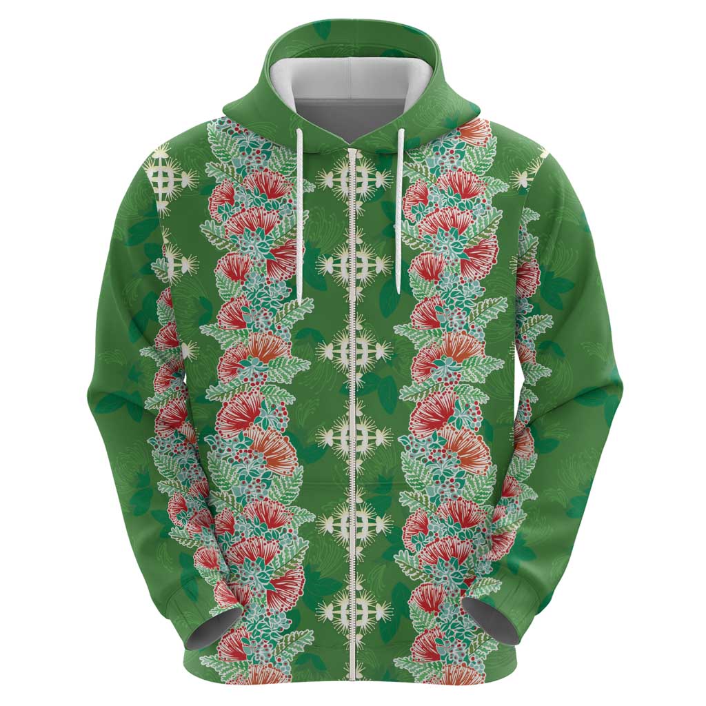 Hawaii Ohia Lehua Zip Hoodie Tropical Vibes Green