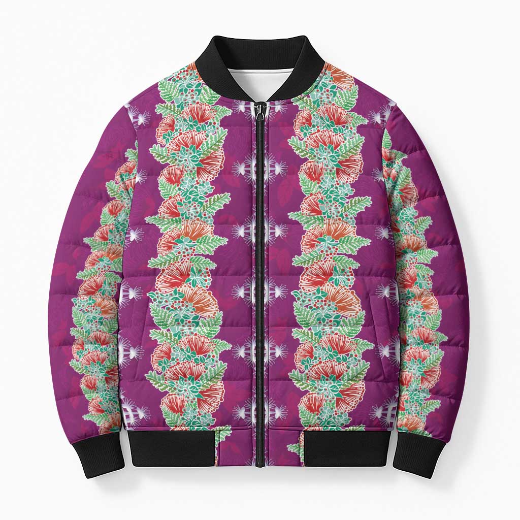 Hawaii Ohia Lehua Bomber Puffer Jacket Tropical Vibes Fuchsia