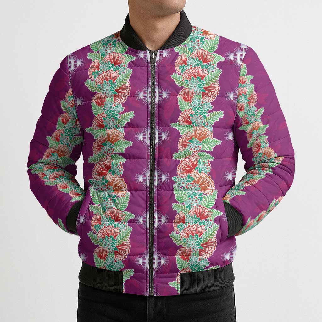 Hawaii Ohia Lehua Bomber Puffer Jacket Tropical Vibes Fuchsia