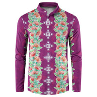 Hawaii Ohia Lehua Button Sweatshirt Tropical Vibes Fuchsia