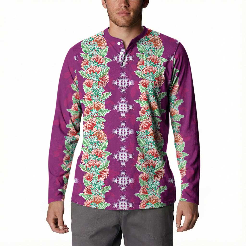 Hawaii Ohia Lehua Button Sweatshirt Tropical Vibes Fuchsia