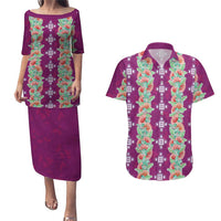 Hawaii Ohia Lehua Couples Matching Puletasi and Hawaiian Shirt Tropical Vibes Fuchsia