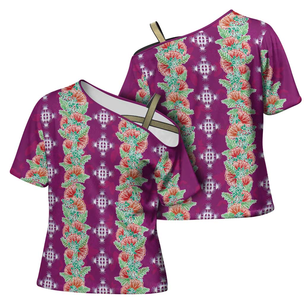 Hawaii Ohia Lehua Cross Shoulder Shirt Tropical Vibes Fuchsia